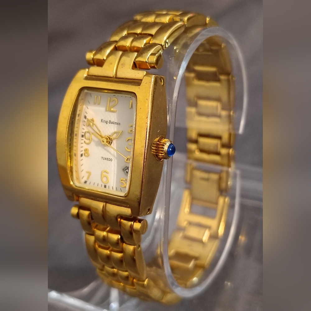 Krug-Baumen Tuxedo 18k Gold Electroplated Watch ~ Runs & Keeps Time, New Battery - Picture 3 of 15